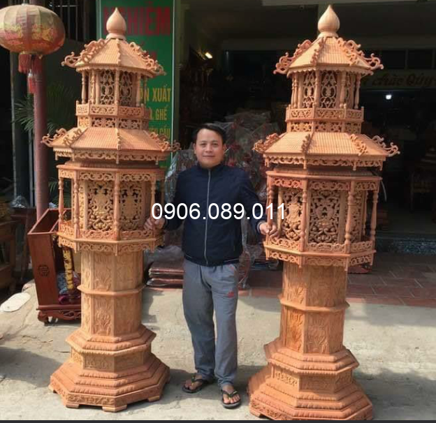 Đèn thờ tháp gỗ hương Đồng Kỵ siêu cấp 2.3m