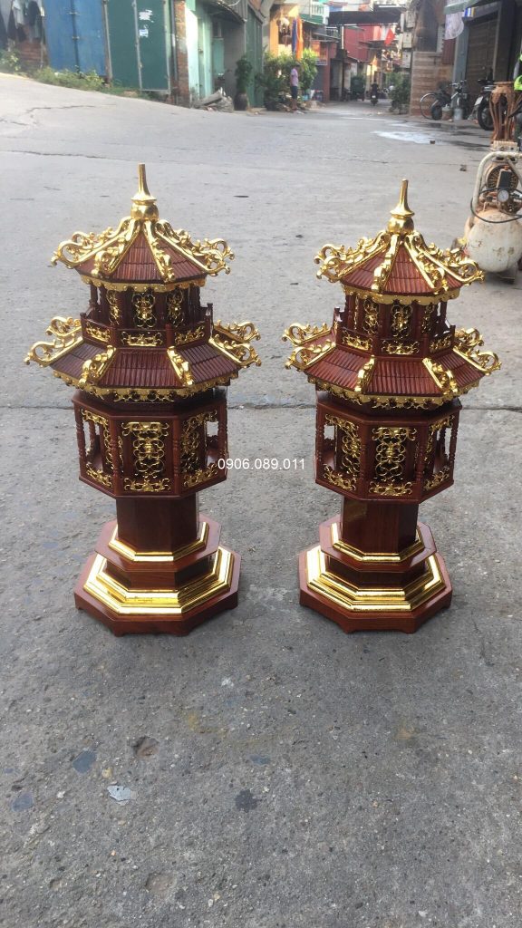 Đèn thờ gỗ hương Đồng Kỵ dát vàng 60cm ĐT-RV