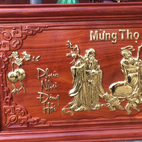 Tranh mừng thọ ông bà dát vàng