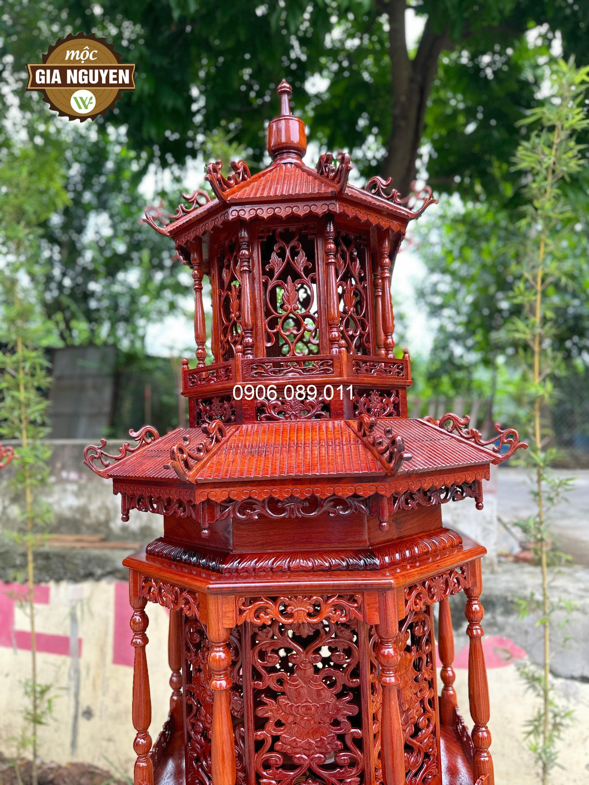 Đèn thờ gỗ hương- Đèn thờ 3 tầng gỗ hương cao cấp 2m8