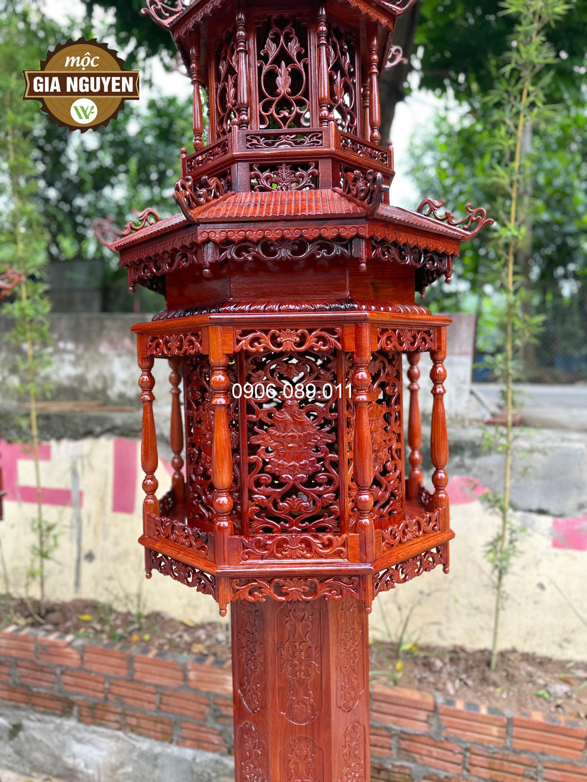 Đèn thờ gỗ hương- Đèn thờ 3 tầng gỗ hương cao cấp 2m8