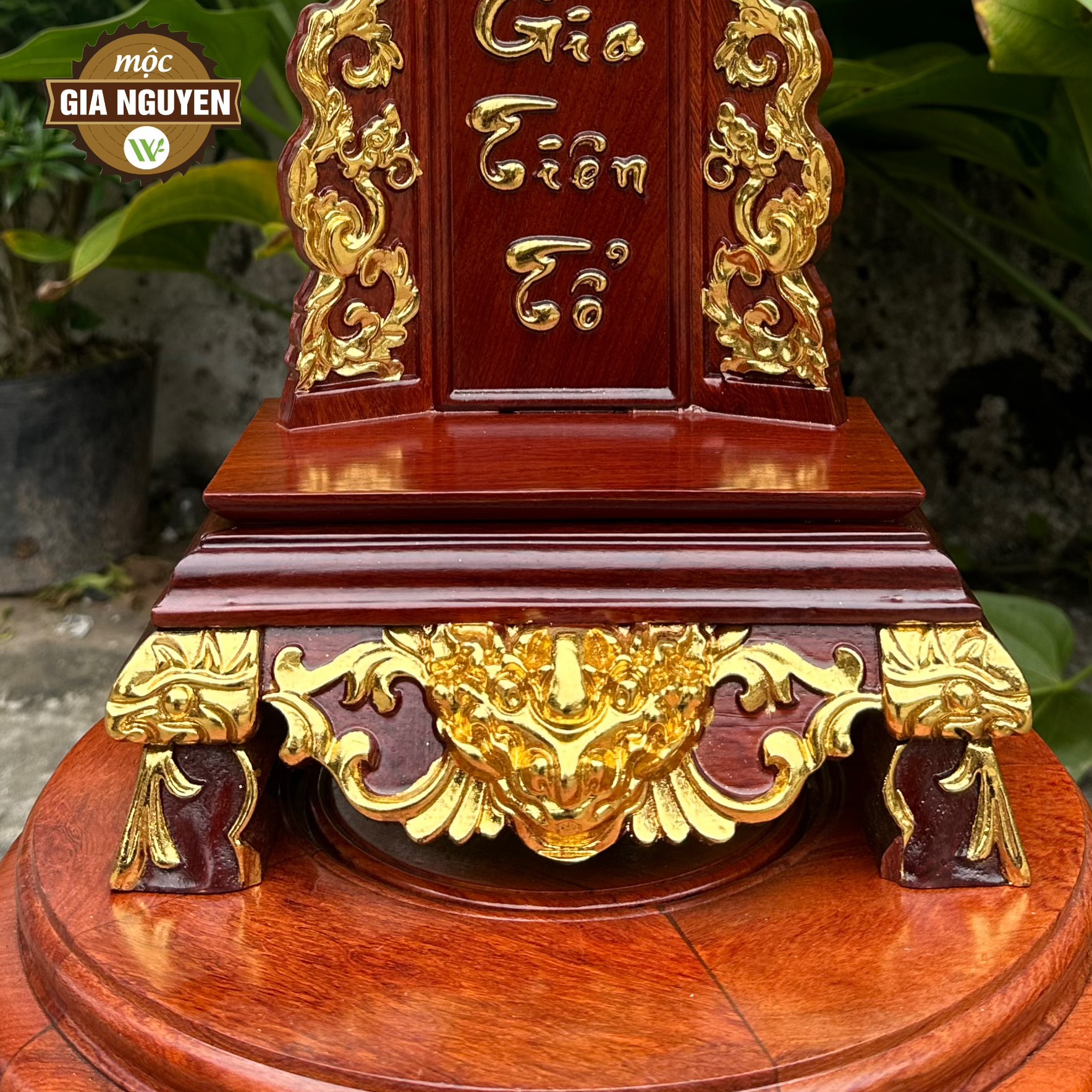 Bài vị thờ gia tiên gỗ hương dát vàng 43cm
