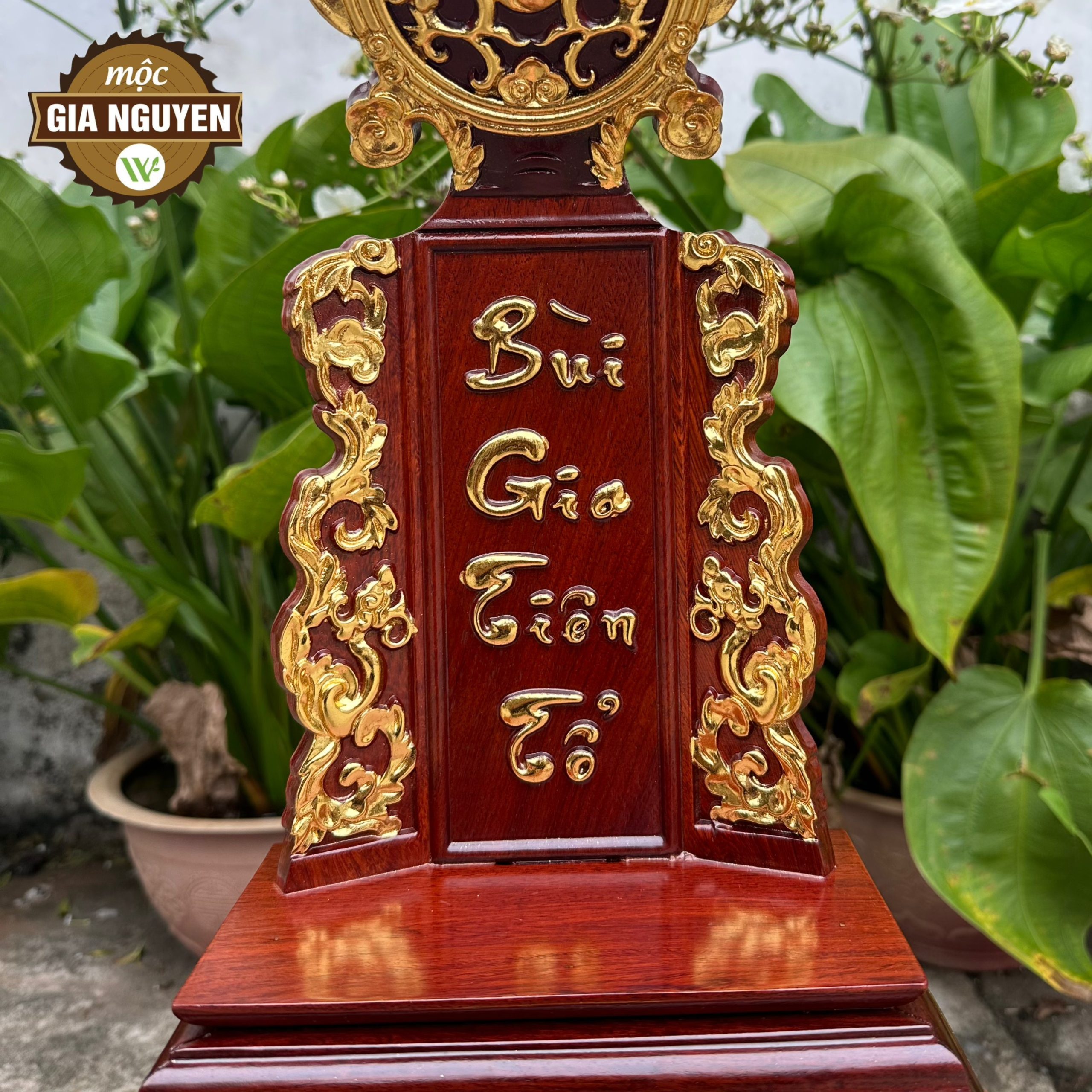 Bài vị thờ gia tiên gỗ hương dát vàng 43cm