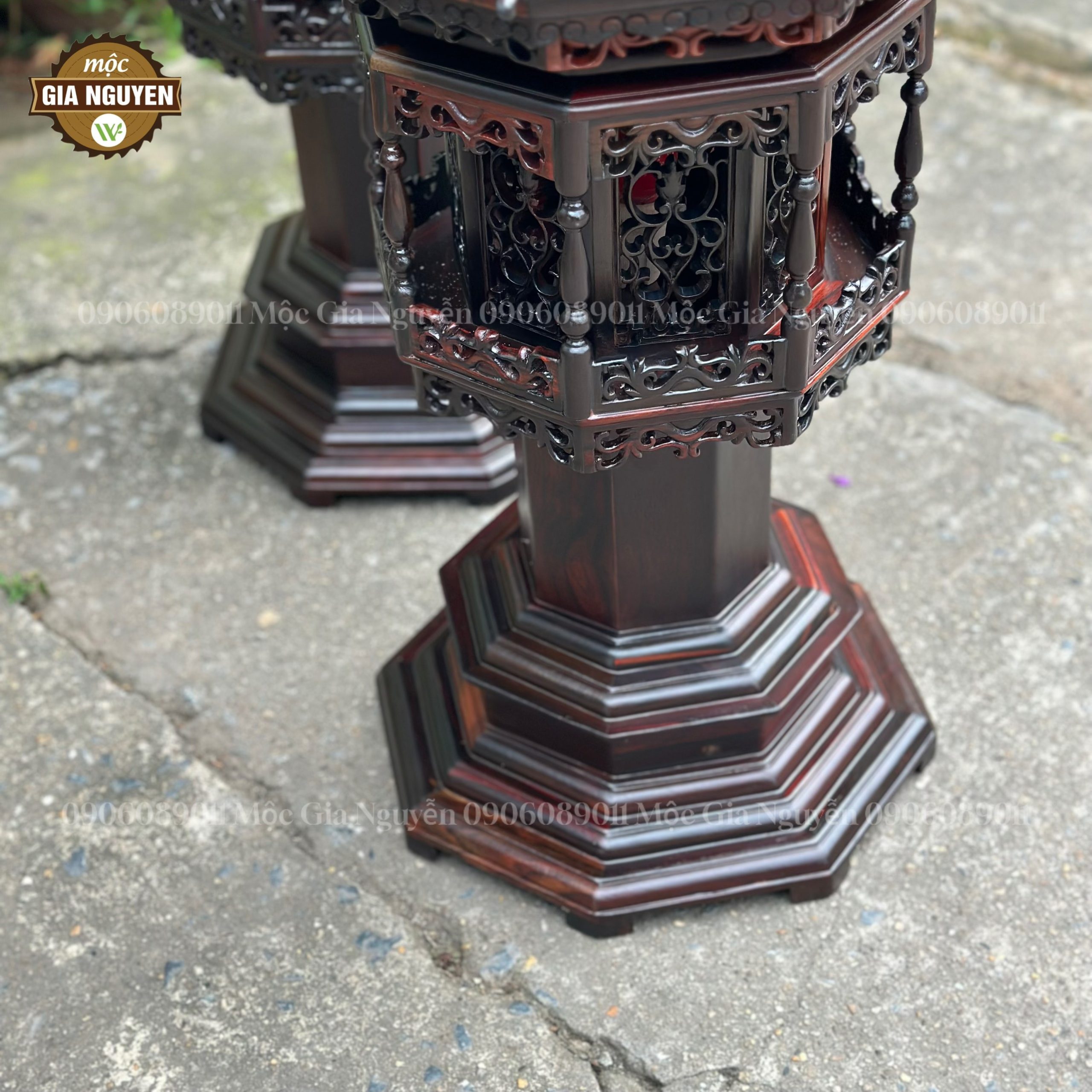 Đèn thờ 2 tầng gỗ trắc 80cm mái ống