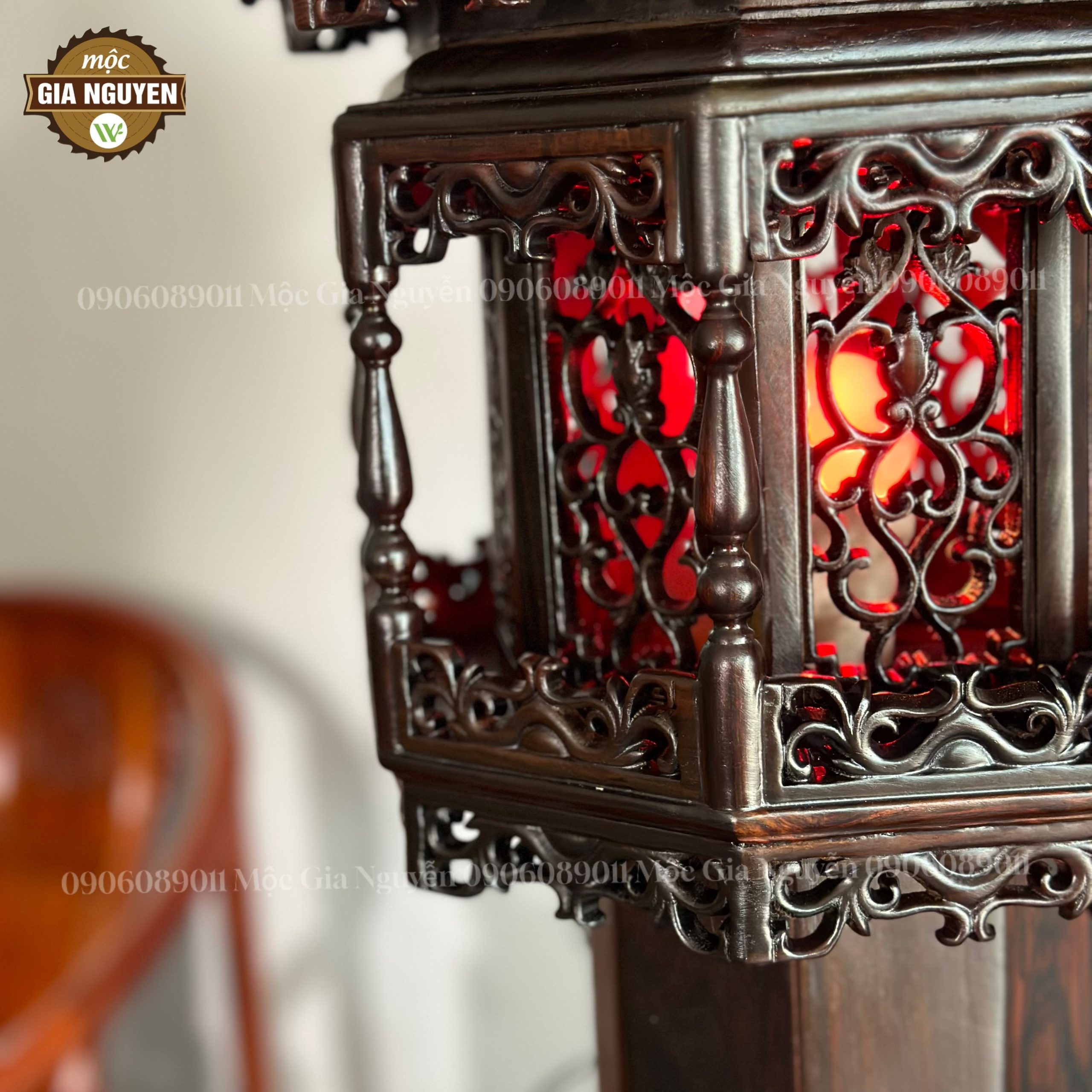 Đèn thờ gỗ trắc 2 tầng cao 1m mái ống