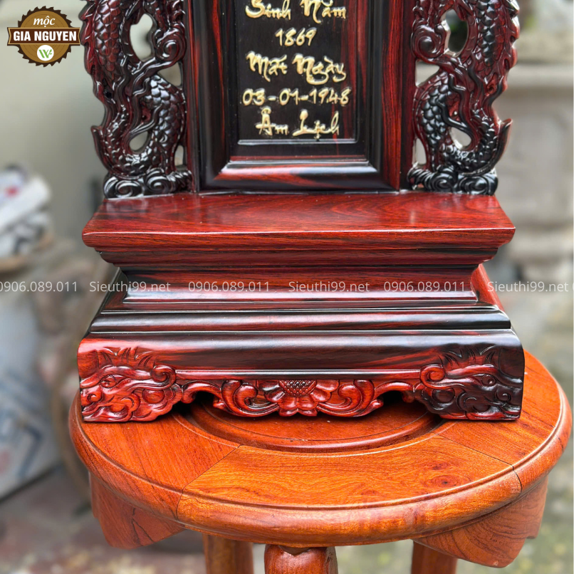 Bài Vị Gỗ Trắc Đục Chữ Thư Pháp Cao 41cm Dát Vàng Ta BH22
