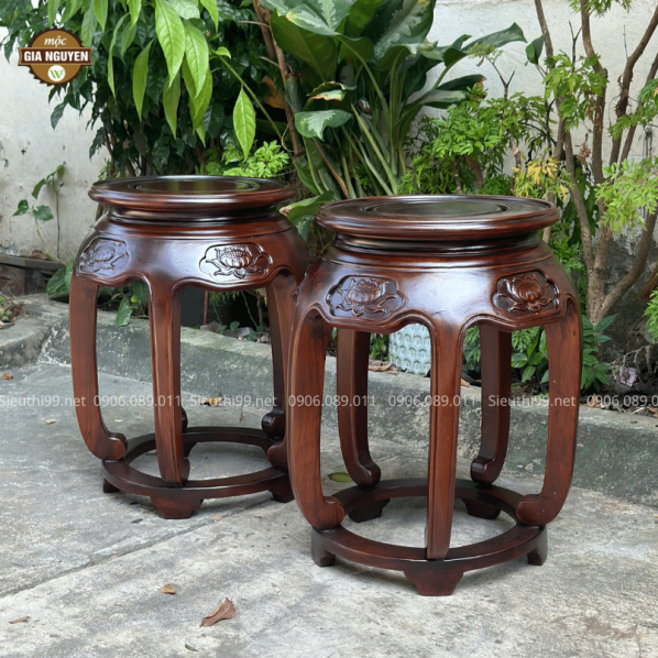 Đôn Tròn Gỗ Hương Trạm Sen 50cm DT01
