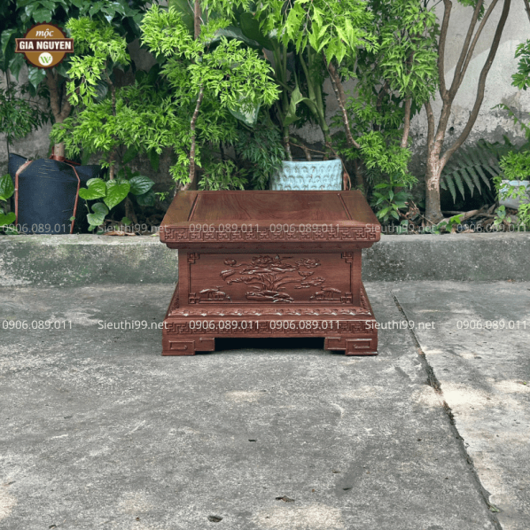 Đôn Vuông Gỗ Hương Chạm Sen Cò GM97