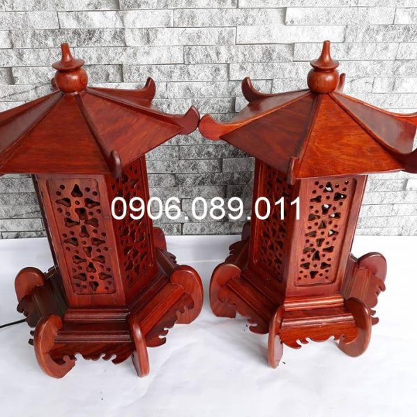 Đèn lục giác gỗ hương cao cấp