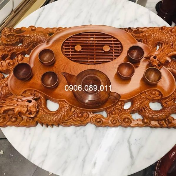 Khay Trà Long Phụng Gỗ Hương Liền Khối KP91