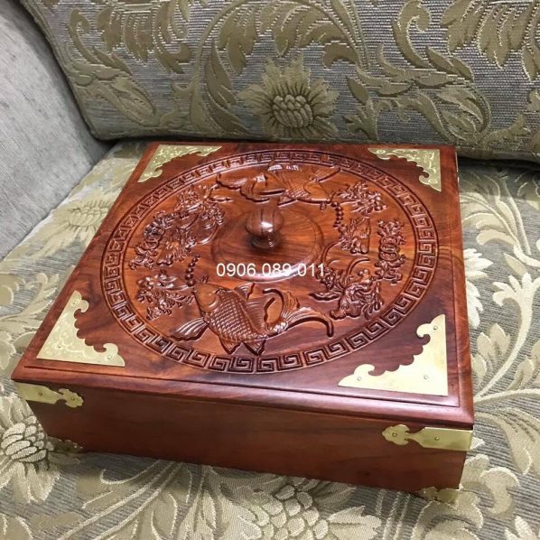 Khay Đựng Mứt Kẹo Vuông Chạm Song Ngư JT75