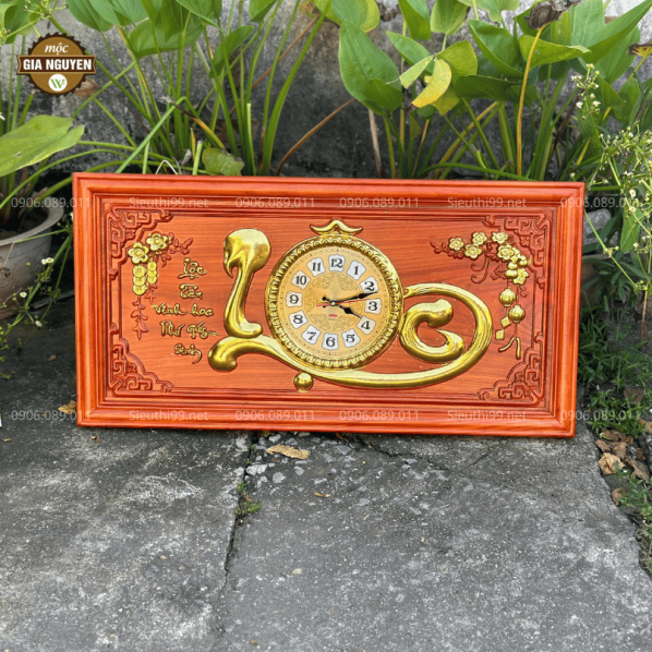Tranh Đồng Hồ Chữ Lộc Gỗ Hương Dát Vàng M167