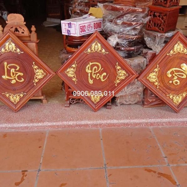 Tranh chữ Phúc-Lộc-Thọ gỗ hương