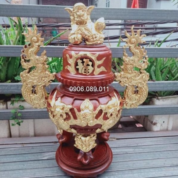 Lư hương gỗ hương sơn son thếp vàng