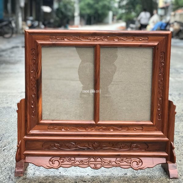 Khung Ảnh Thờ Đôi Hoa Lá Tây Kép Nền Gỗ Hương