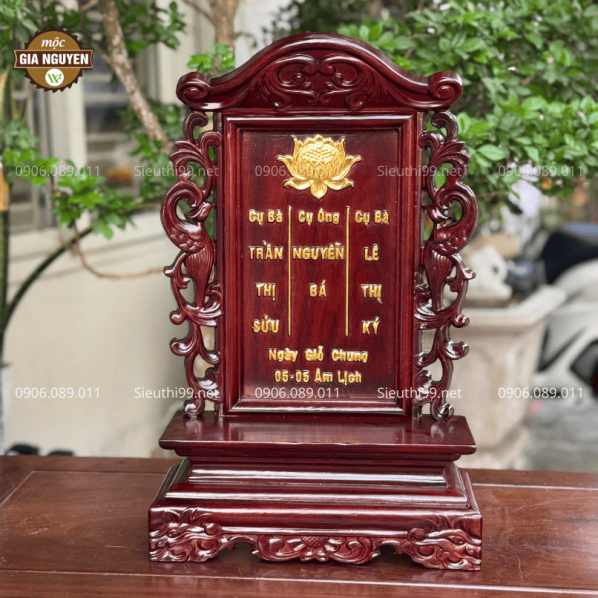 Bài Vị Ba Gỗ Hương Dát Vàng Cao 48 cm BH14