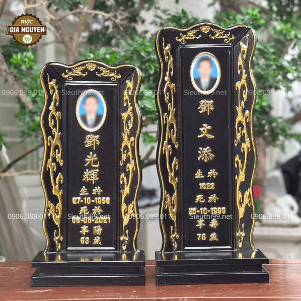 Bài Vị Chữ Hán Gắn Ảnh Gỗ Hương Cao 41 cm BH16