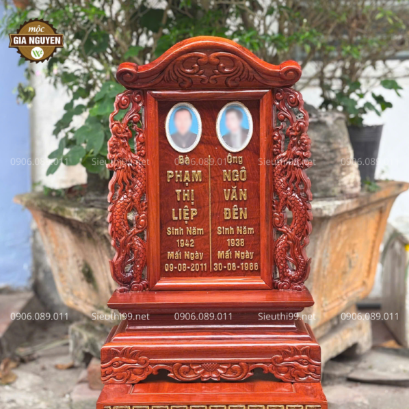 Bài Vị Đôi Song Long Gắn Ảnh Gỗ Hương 48 cm BH12