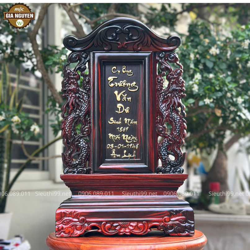 Bài Vị Gỗ Trắc Đục Chữ Thư Pháp Cao 41 Cm Dát Vàng Ta BH22 - Ảnh 6