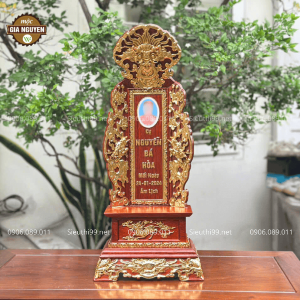 Bài Vị Hổ Phù Gắn Ảnh Gỗ Hương Dát Vàng BH09