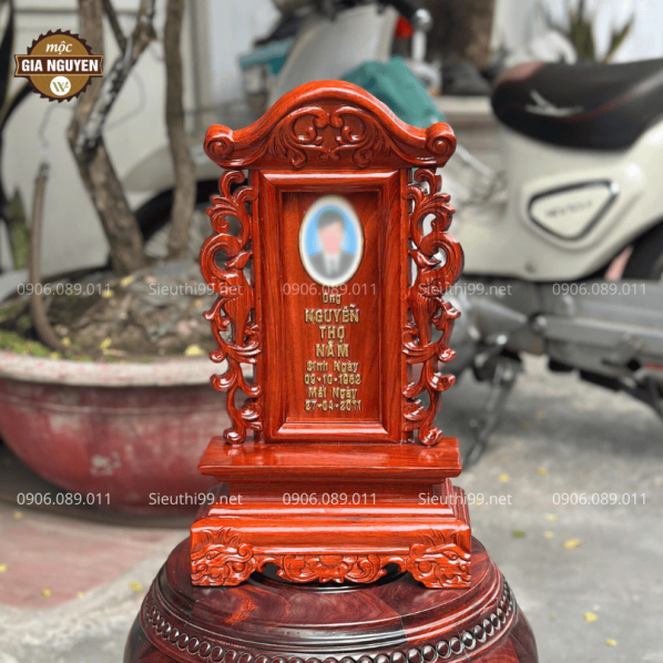 Bài Vị Gắn Ảnh Song Phụng Gỗ Hương Cao 41cm BV62