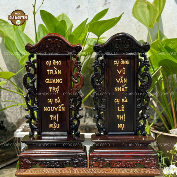 Bài Vị Thờ Gỗ Trắc Song Phụng Dát Vàng 24K