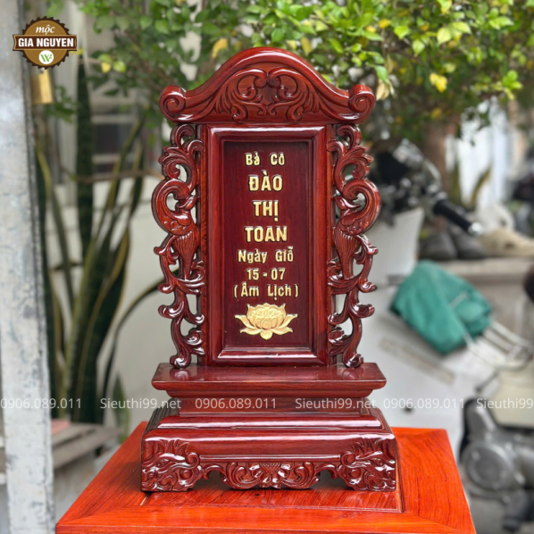Bài Vị Song Phụng Gỗ Hương Dát Vàng Ta 41cm BV59