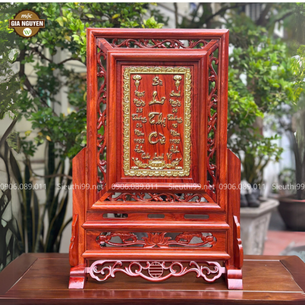 Bài Vị Gỗ Hương Hoa Lá Tây Dát Vàng BV53