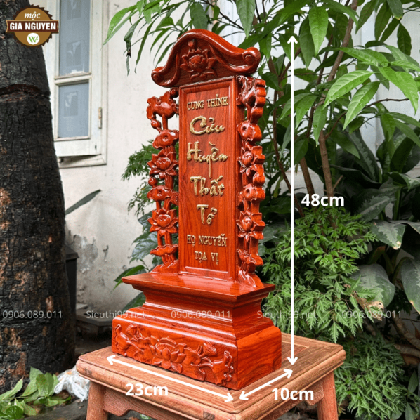 Bài Vị Cửu Huyền Thất Tổ Hoa Sen Gỗ Hương 48cm BH18 