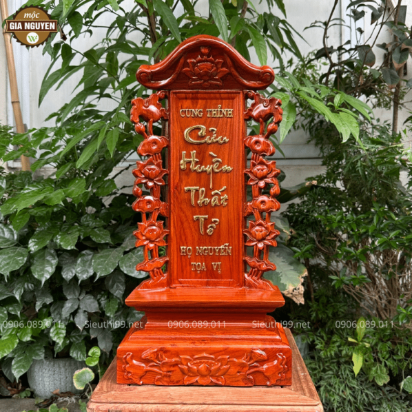 Bài Vị Cửu Huyền Thất Tổ Hoa Sen Gỗ Hương 41cm BH19