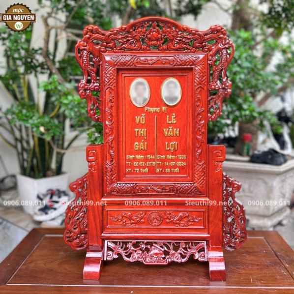 Bài Vị Đôi Gắn Ảnh Tứ Linh Gỗ Hương BH23