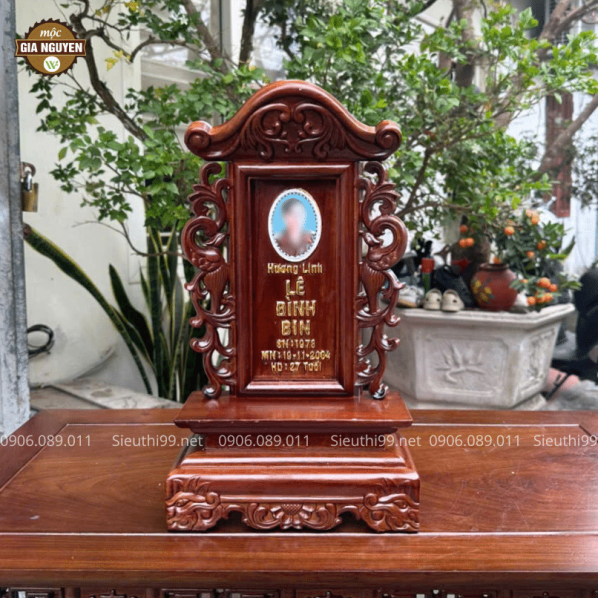 Bài Vị Gắn Ảnh Song Phụng Gỗ Hương 41cm BH06