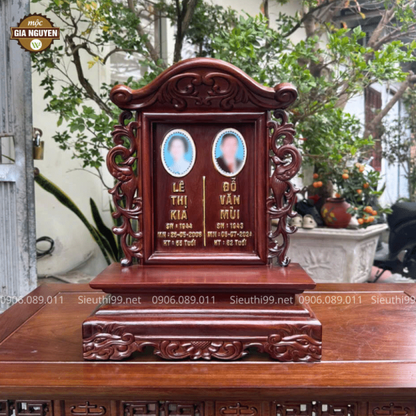 Bài Vị Đôi Gắn Ảnh Song Phụng Gỗ Hương 41cm BH08