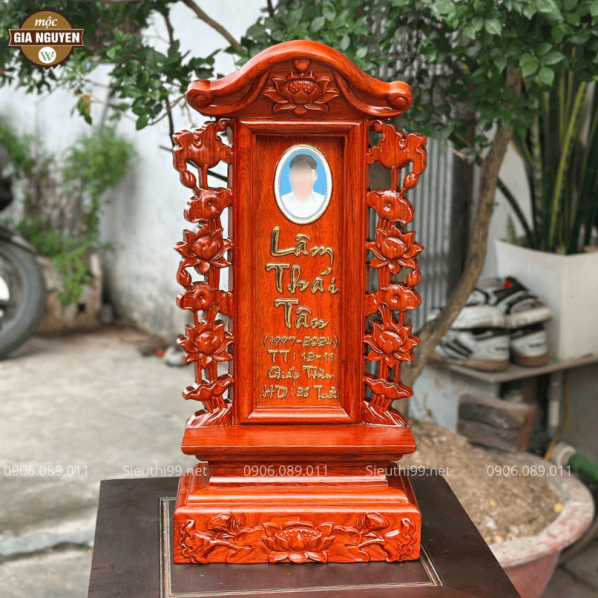 Bài Vị Gắn Ảnh Hoa Sen Gỗ Hương 48cm BH17