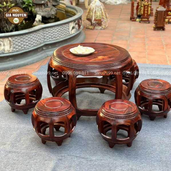 Bộ Bàn Ghế Đôn Trống Đồng Kỵ Gỗ Cẩm BG01