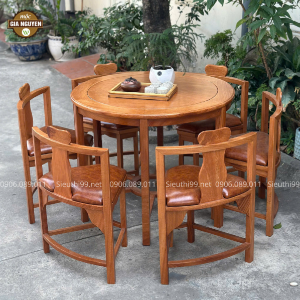 Bộ Bàn Ghế Tròn Gõ Đỏ BG02