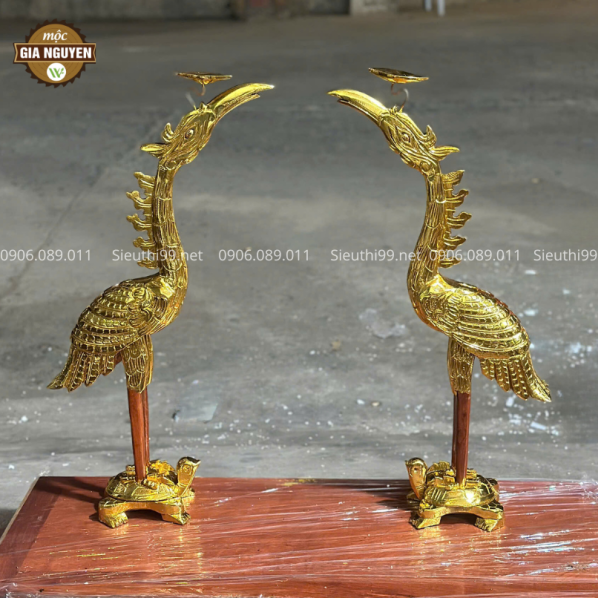 Đôi Hạc Thờ Gỗ Hương Đá Dát Vàng DT01