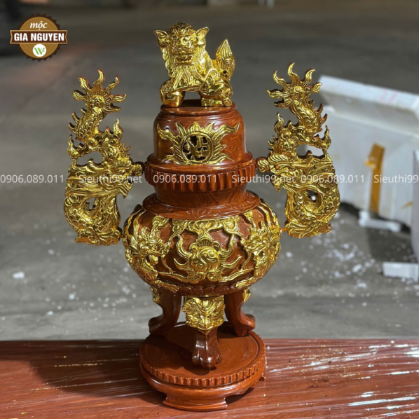 Đỉnh Thờ Gỗ Hương Đá Dát Vàng DT02