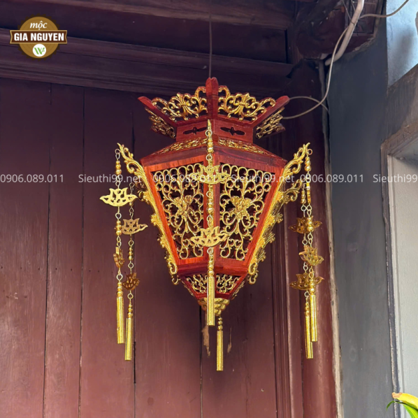 Đèn Lồng Gỗ Hương Quả Dành Dát Vàng DL01