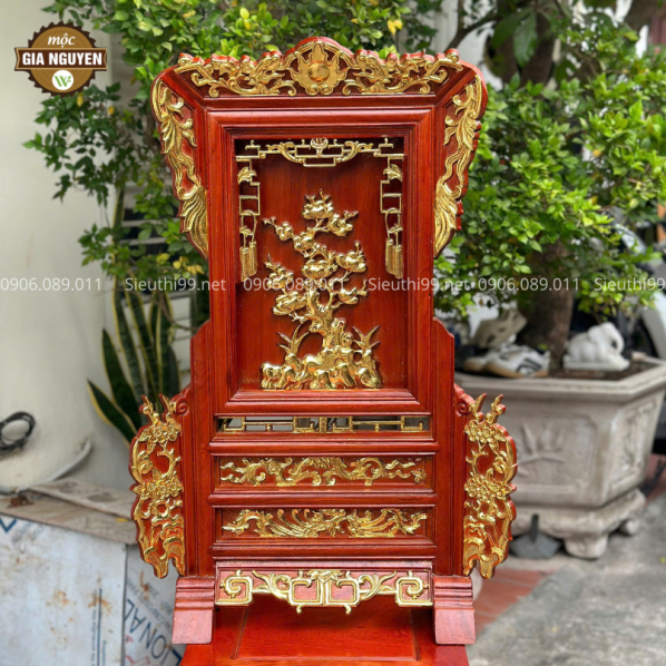 Giá Gương Cây Tùng Gỗ Hương Dát Vàng 81cm GD02