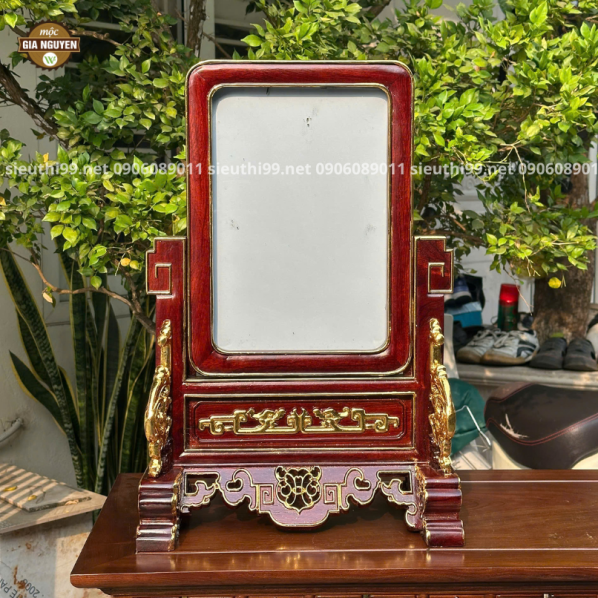 Khung Ảnh Thờ Gỗ Hương Chữ Thọ Dát Vàng 20x30cm KA10