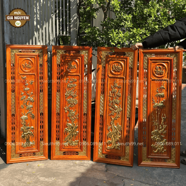 Tranh Tứ Quý Gỗ Hương Vinh Hoa Phú Quý TT01