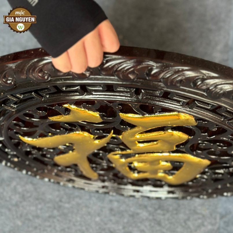 Tranh chữ Phúc gỗ hương màu giả cổ - Ảnh 7