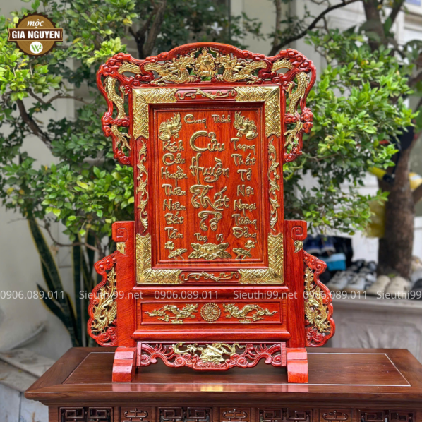 Tranh Thờ, Bài Vị Cửu Huyền Thất Tổ Tứ Linh Gỗ Hương Dát Vàng TC03