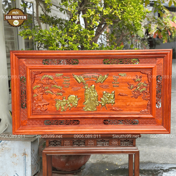Tranh mừng thọ cụ ông gỗ hương dát vàng 67x127cm