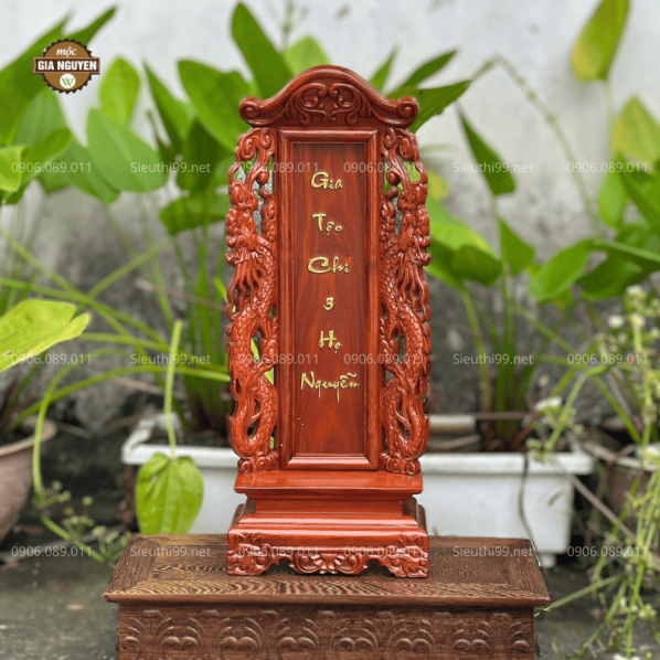 Bài vị thờ gỗ hương Song Long 61cm GHF7