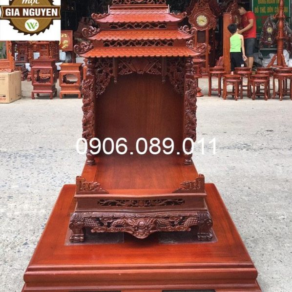 Ban thờ thần tài ông địa ba mái gỗ gụ BT127