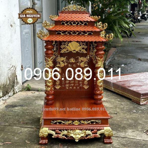Bàn thờ thần Tài 3 mái gỗ hương cao cấp MC 69x81