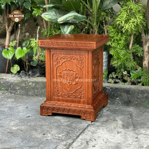Đôn Vuông Kê Tương Chạm Sen Gỗ Hương DKT86