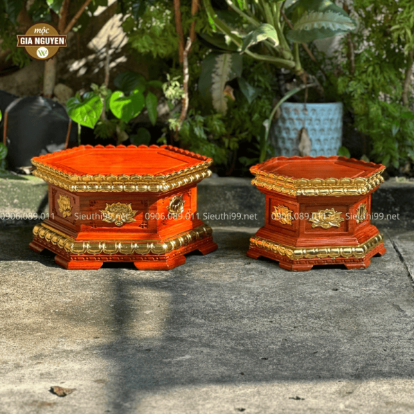Đôn Lục Giác Gỗ Hương Chạm Sen Nhiều Kích Thước DLG23